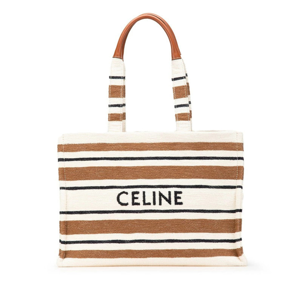 Celine Handbag Tote Bag White Brown Black Canvas Leather